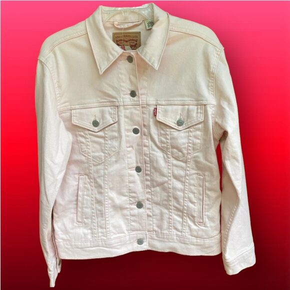 Levi's Size Medium M Pastel Soft Pink Denim Jean Jacket Ex-Boyfriend Trucker - Picture 2 of 8